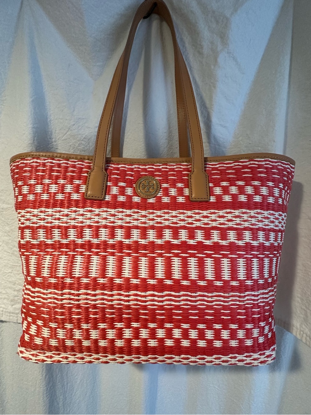 Tory Burch Woven Beach Bag Coral